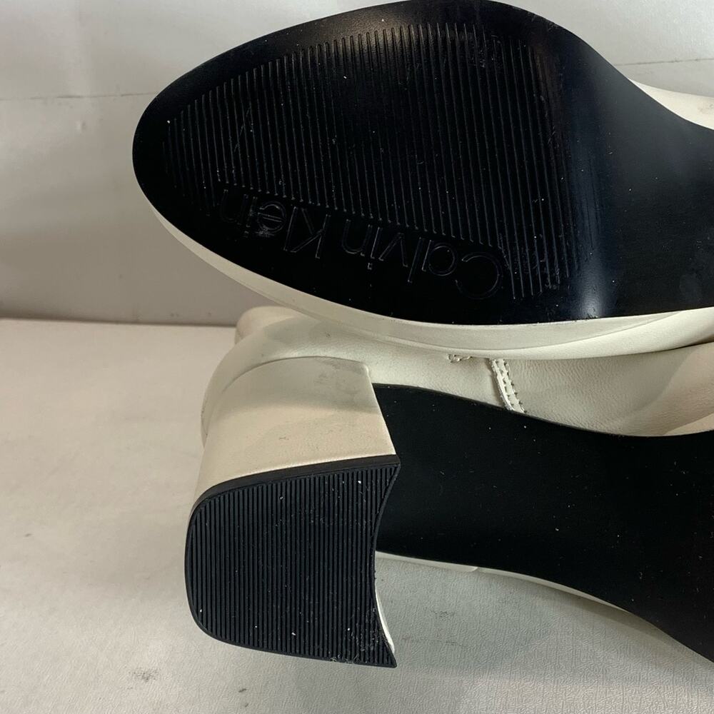 CALVIN KLEIN Women's Ivory Leather Uda Platform Block-Heel Dress Booties SZ 7 - Picture 12 of 13